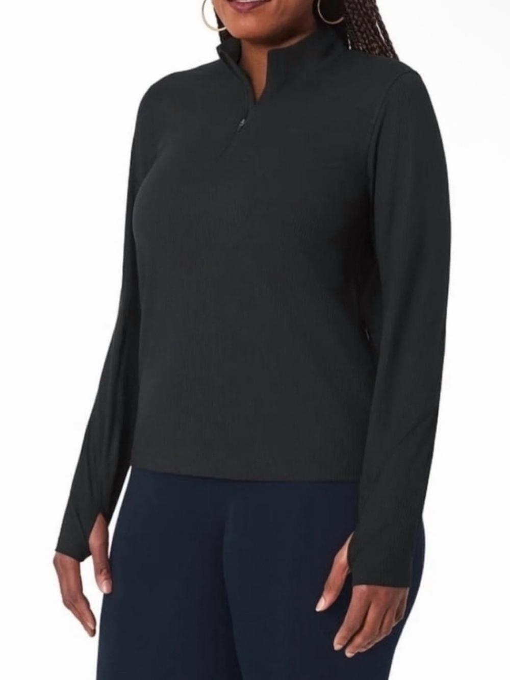 EUC Mondetta Women's Long Sleeve Active Ribbed Quarter-Zip Pullover Black XXL